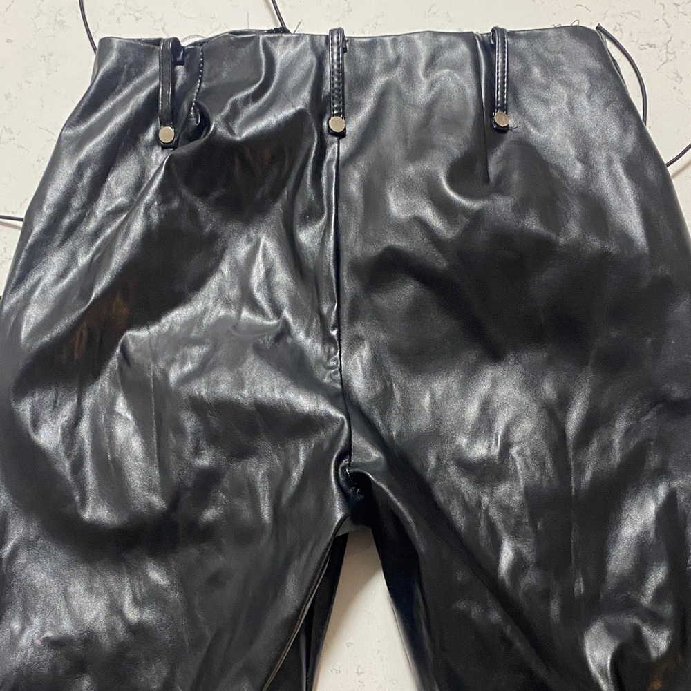 Black Lace-Up Leather Pants - Picture 5 of 5